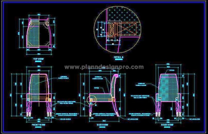 Dining Chair Design DWG- Upholstered Seat and Wooden Legs